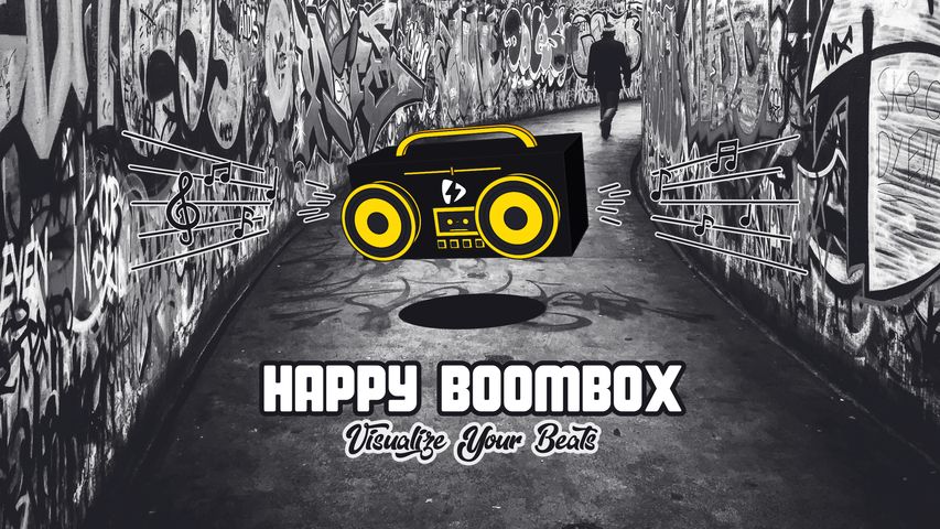 Happy Boombox - Yellow B&W - Poster image