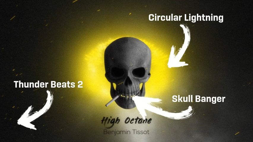 The video is composed of 3 visualizers: Thunder Beats 2, Circular Lightning and Skull Banger